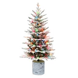 Puleo International 4.5ft. Pre-Lit Potted Flocked Arctic Fir Tree