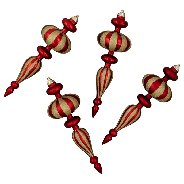 Northlight 4pc. Red & Gold Finial 14in. Christmas Ornaments