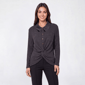 Womens Tru Self Long Sleeve Rib Knit Twist Hem Blouse - Charcoal - image 1