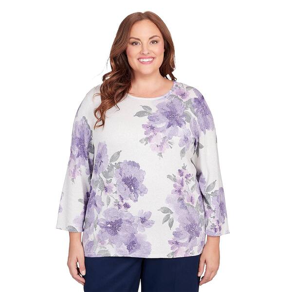 Plus Size Alfred Dunner Isn''t it Romantic Shimmer Floral Sweater - image 