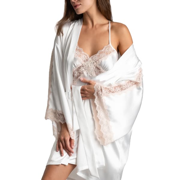 Womens Linea Donatella Satin Lace Wrapper Robe
