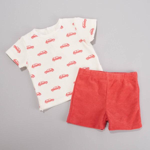 Baby Boy &#40;3-12M&#41; Little Me&#40;R&#41; Red Cars Top & Shorts Terry Set - image 