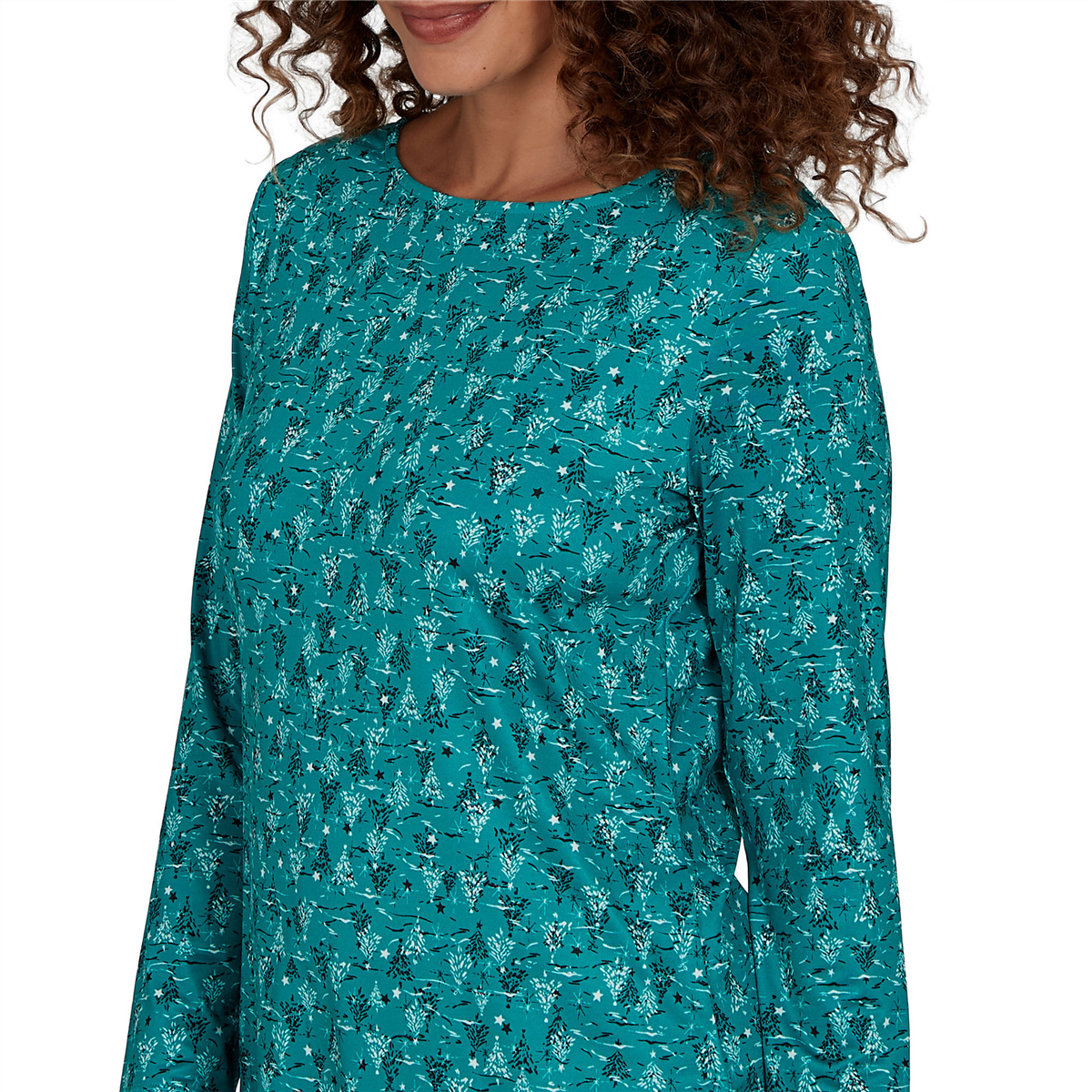 Womens Emaline Holiday Festivities Allover Tree and Stars Tee
