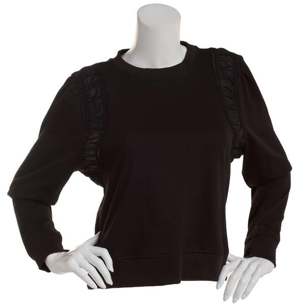 Womens Nicole Miller Long Sleeve w/Lace French Terry Sweater - image 