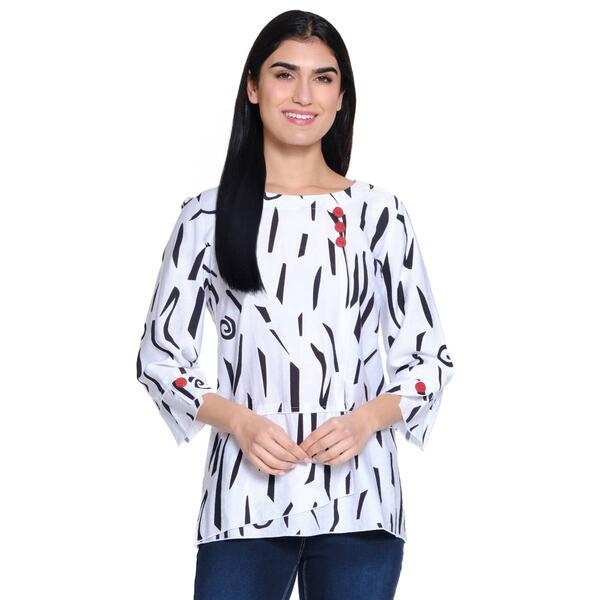 Petite Ali Miles 3/4 Sleeve Button Detail Abstract Blouse - image 