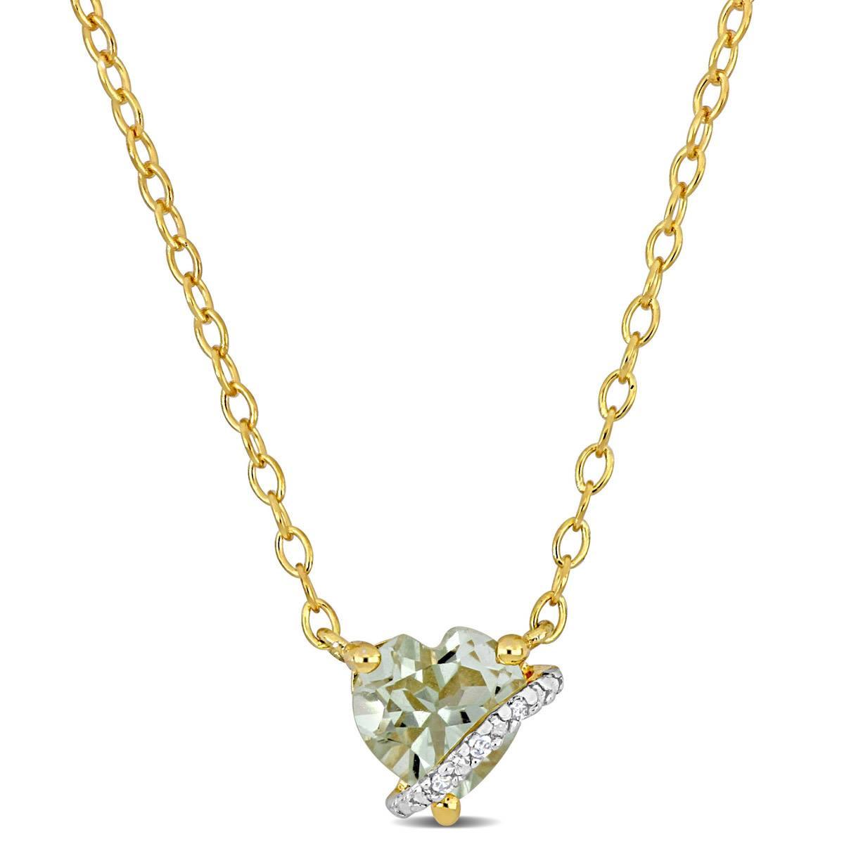 Gold Plated Sterling Silver Green Quartz & Diamond Pendant