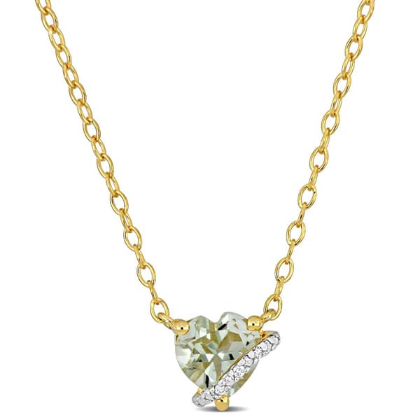 Gold Plated Sterling Silver Green Quartz & Diamond Pendant