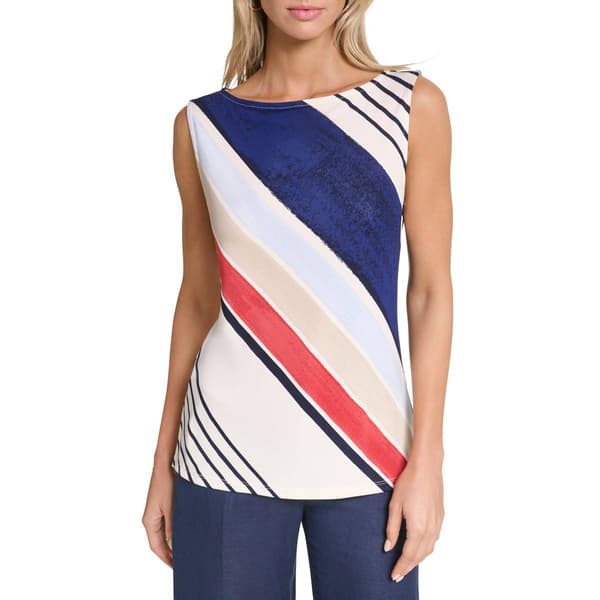 Womens Halston Sleeveless Diagonal Stripe Blouse