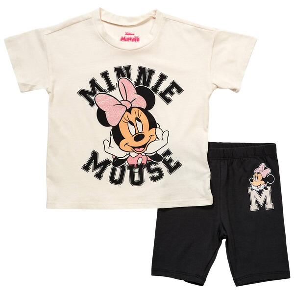 Girls &#40;4-6x&#41; Disney Minnie Mouse Varsity Tee & Bike Shorts Set - image 