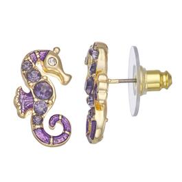 Napier Gold-Tone & Purple Seahorse Stud Pierced Post Earrings
