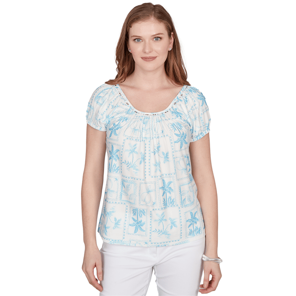 Plus Size Heart''s of Palm Aqua Fresh Printed Knit Crinkle Short