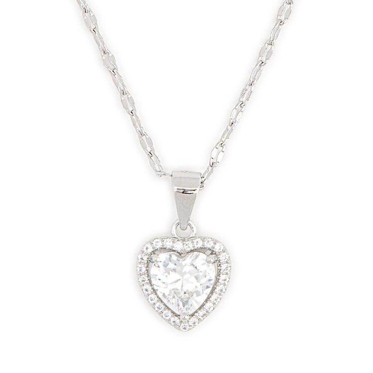 Gianni Argento Sterling Silver White Sapphire Heart Halo Pendant