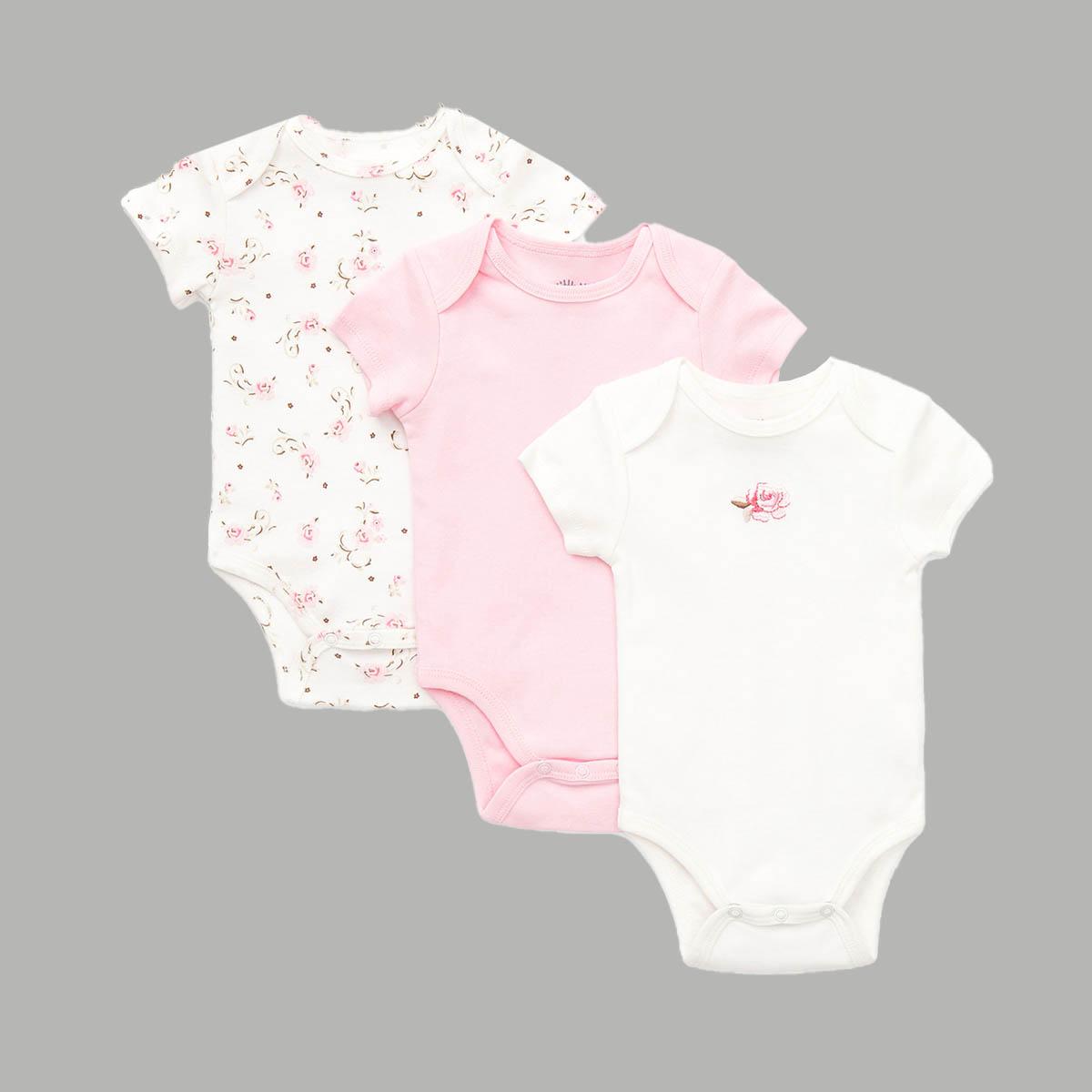 Baby Girl (NB-9M) Little Me® Rose 3pk. Bodysuits