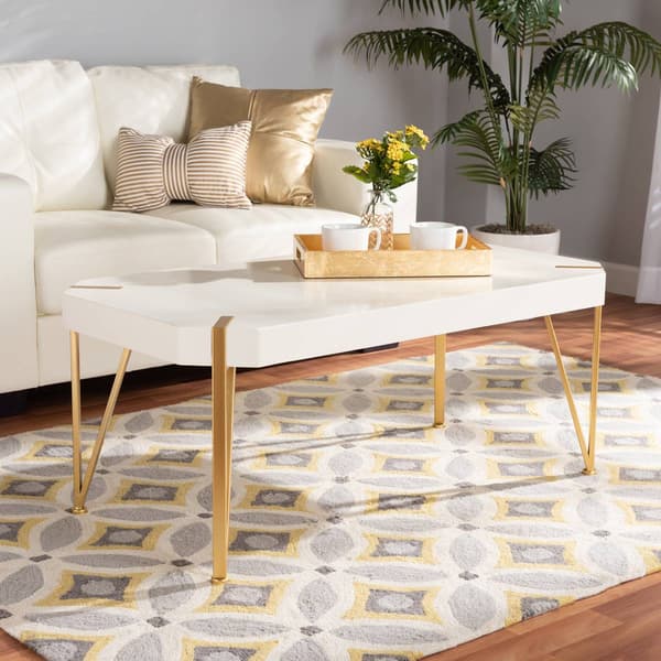 Baxton Studio Kassa Brushed Gold Metal & White Wood Coffee Table