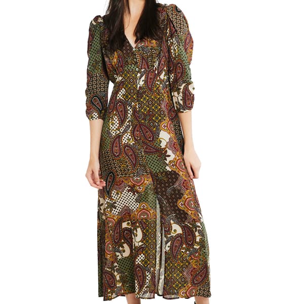 Womens Emma & Michele Long Sleeve V-Neck Paisley Maxi Dress