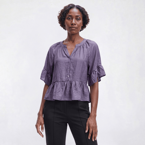 Petite Architect(R) Peplum Woven Ruffle Sleeve Blouse - image 