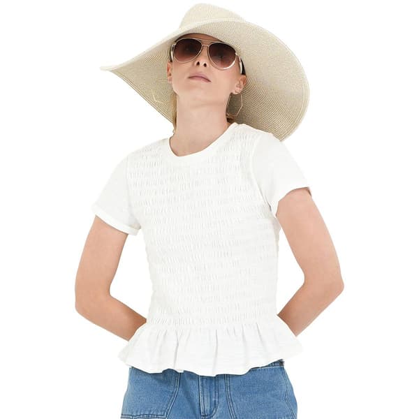 Womens MNK Short Sleeve Ruffle Hem Smocked Blouse - image 