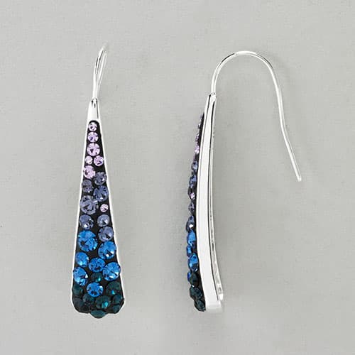 Silver Plated Brass Blue Crystal Dangle Earrings