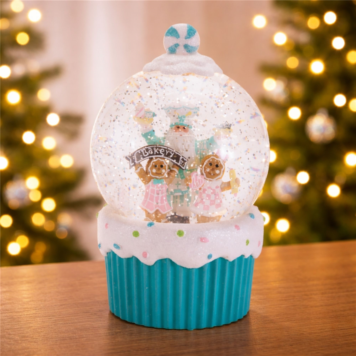 Melrose 7.5in. LED Santa & Gingerbread Bakery Snow Globe
