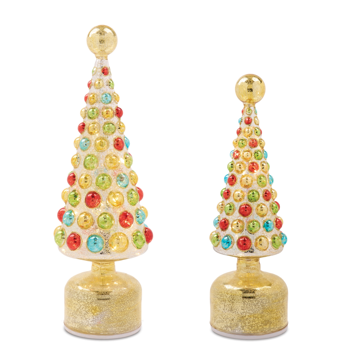 Melrose LED Mercury Glass Rotating Christmas Tree - Set of 2