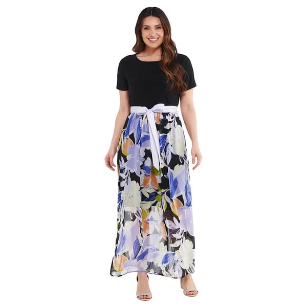 Womens Ellen Weaver Short Sleeve Chiffon Print Bottom Maxi Dress - image 