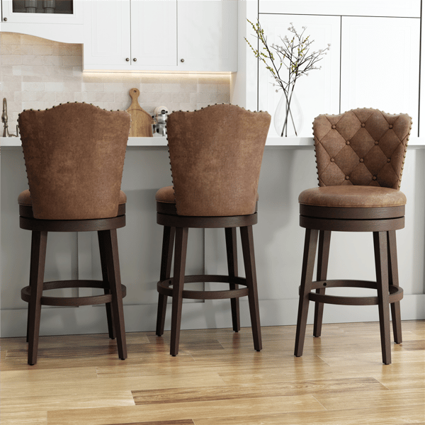 HH2 Home Edenwood Chestnut Bar Height Swivel Stool w/ Tufted Back