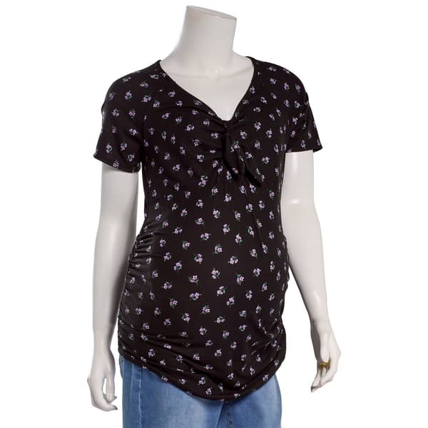 Womens Due Time Short Sleeve Solid Bow Maternity Top - image 