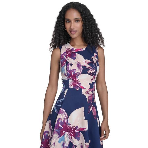 Womens Calvin Klein Sleeveless Large Floral Fit & Flare Dress