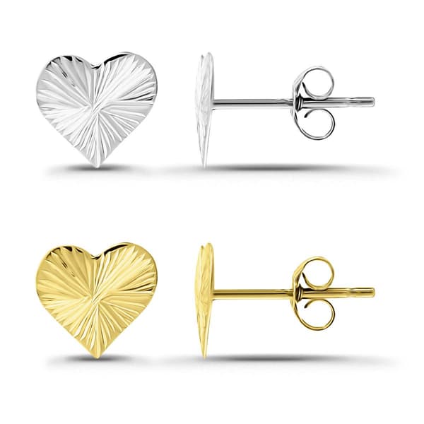 Designs by FMC Two-Tone  2pr. Etched Heart Stud Earrings
