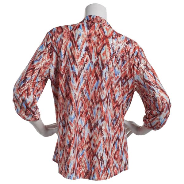 Plus Size Emily Daniels 3/4 Sleeve Button Down Abstract Blouse