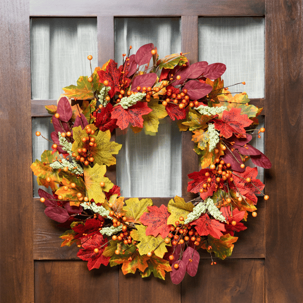 Northlight 20in. Leaves &amp; Berries Artificial Fall Harvest Wreath