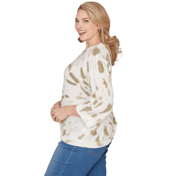 Plus Size Skye’s the Limit Fresh Start 3/4 Sleeve Tie Dye Sweater