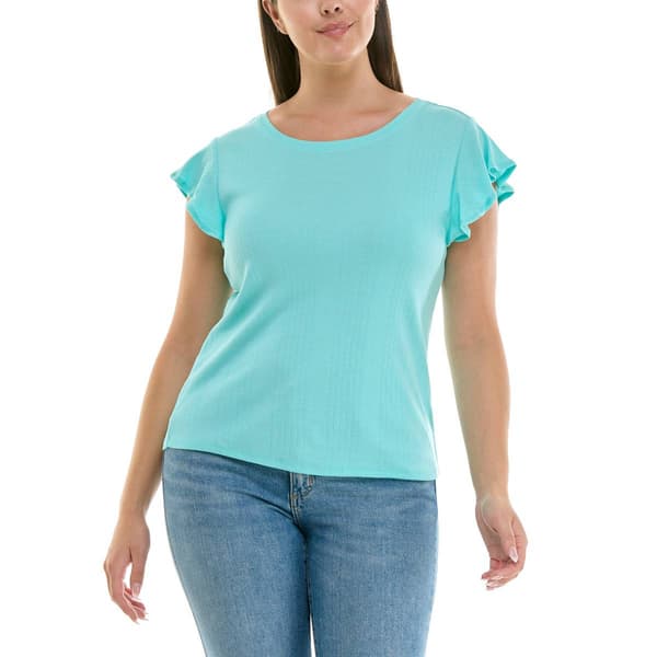 Plus Size Zac & Rachel Short Flutter Sleeve Solid Knit Tee - image 