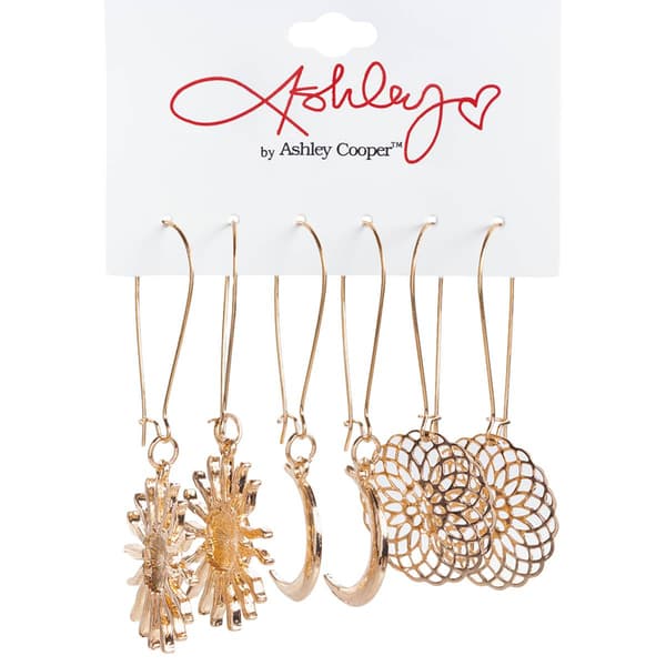 Ashley Trio Gold-Tone Celestial Earrings - image 