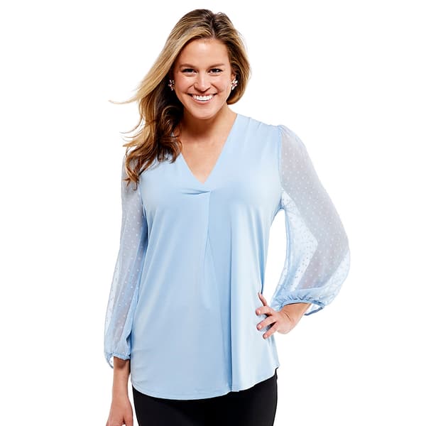 Womens Adrianna Papell 3/4 Sleeve Solid Clip Dot VNeck Blouse Boscov's