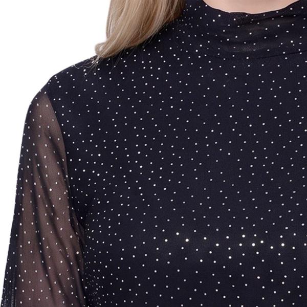 Petite NY Collection Long Sleeve Rhinestone Mesh Blouse
