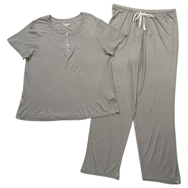 Petite Anne Klein Short Sleeve Hearts Pants Pajama Set - image 