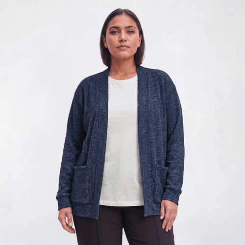 Plus Size Napa Valley Long Sleeve Waffle Knit Open Front Cardigan