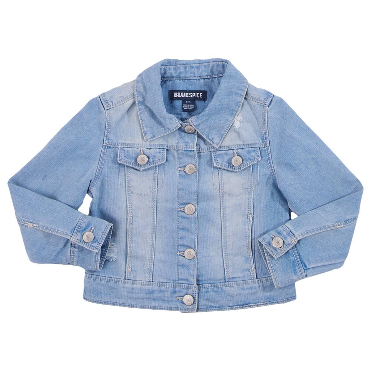 Girls (7-16) Blue Spice Destructed Denim Jacket