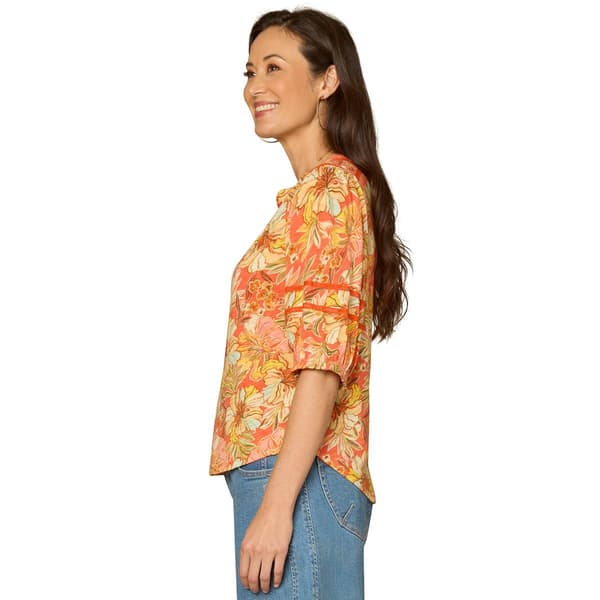 Womens Democracy Elbow Blouson Sleeve Floral Blouse