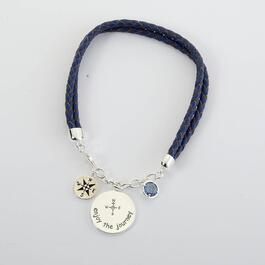 Leather Bracelet with Enjoy Journey Inspiration in Navy & Silver