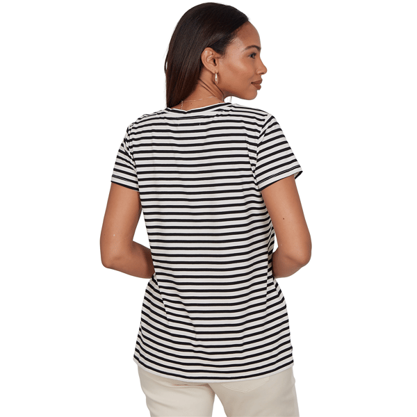 Womens Ruby Rd. Tropical Noir Short Sleeve Toucan Stripe Tee