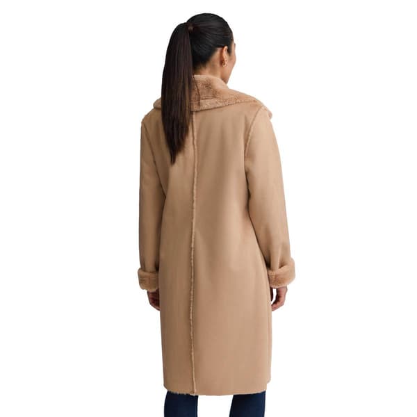Womens NVLT Sueded Mid Length Shearling Coat w/Faux Fur Lining