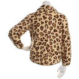Juniors Pink Rose Sherpa Leopard Quarter Zip Pullover
