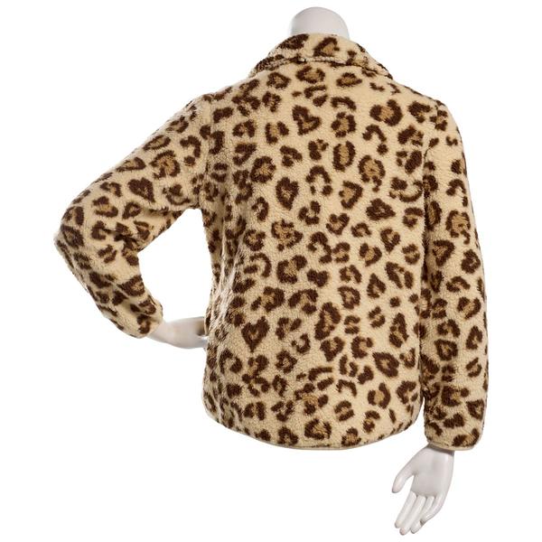 Juniors Pink Rose Sherpa Leopard Quarter Zip Pullover