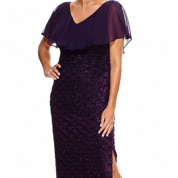 Womens Connected Apparel Chiffon Overlay Eyelash Evening Gown
