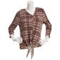 Womens C''est La Vie 3/4 Sleeve Cozy Rib Plaid Faux Button Blouse - image 1