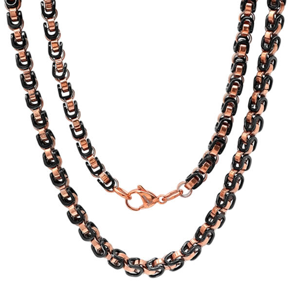 Mens Steeltime Black IP Rose Gold Plated Byzantine Necklace - image 