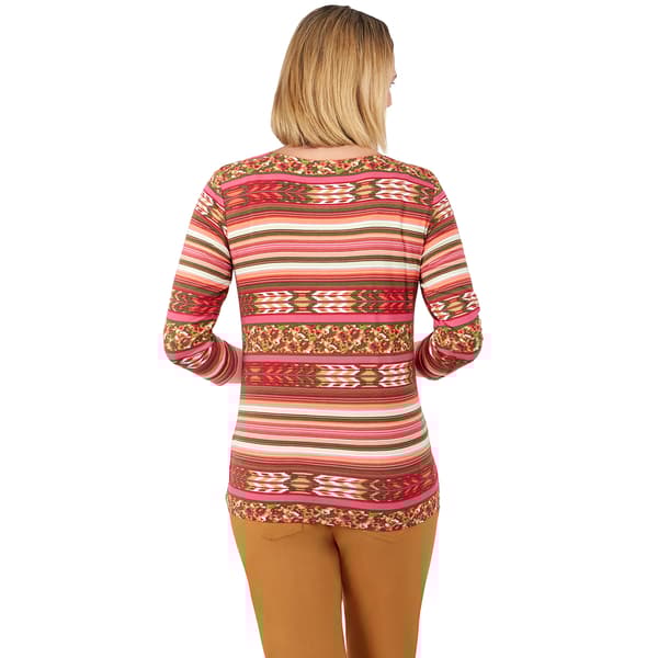 Petite Ruby Rd. Santa Fe 3/4 Sleeve Chain Detail Neck Blouse