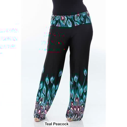 Plus Size White Mark Printed Palazzo Pants-Peacock